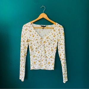 Long Sleeve Floral Ribbed T-Shirt